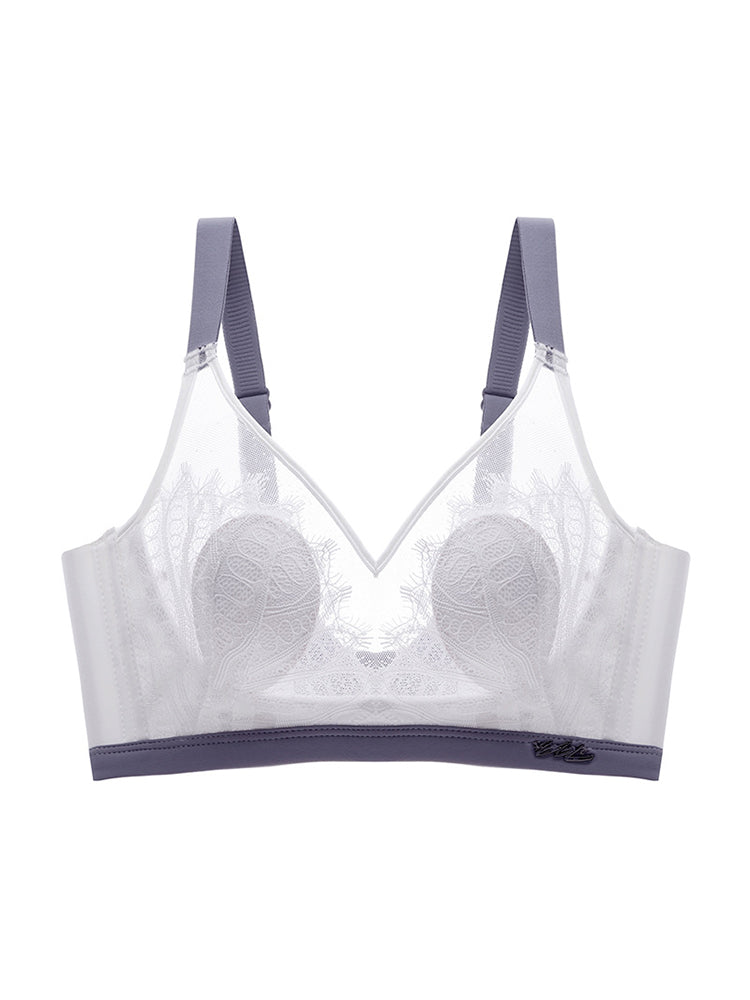 Women Jacquard Lace Trim Transparent Thin Wireless Bras