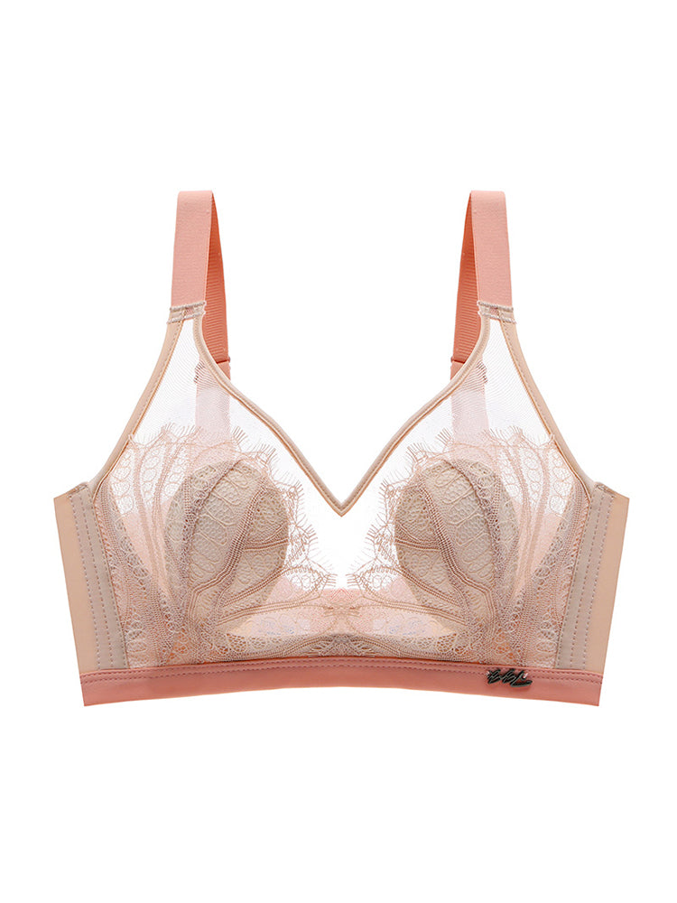 Women Jacquard Lace Trim Transparent Thin Wireless Bras