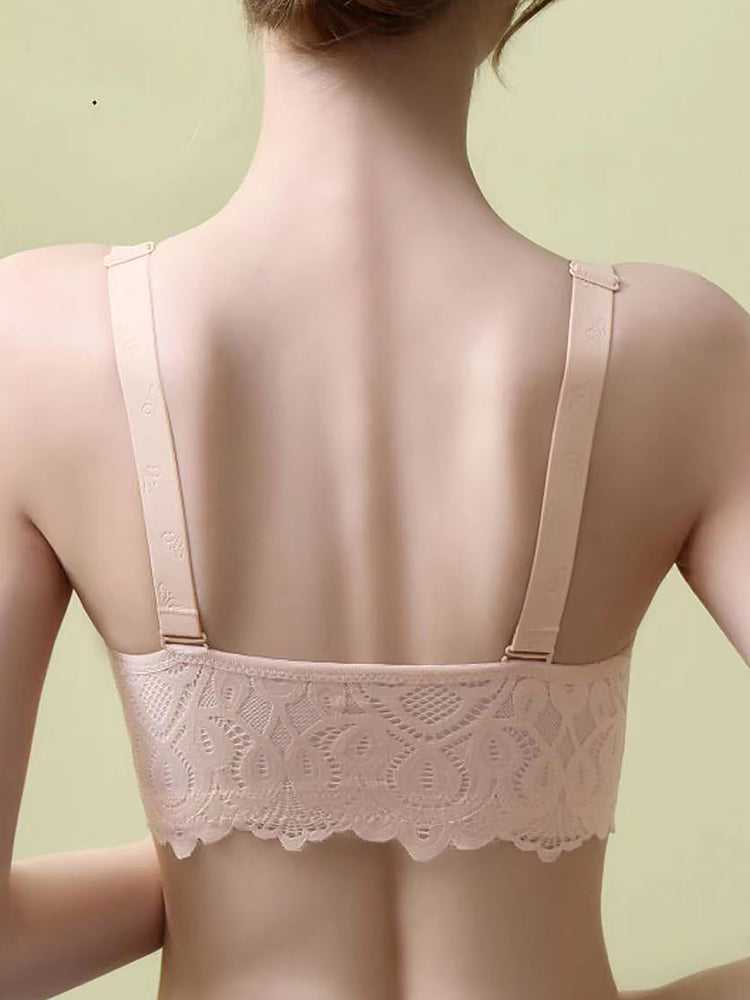Soft Lace Front Closure Push-Up Wireless Bras