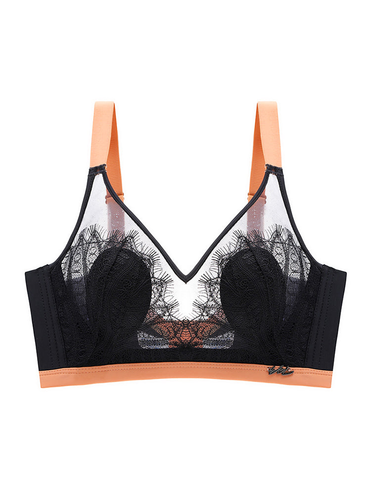 Women Jacquard Lace Trim Transparent Thin Wireless Bras