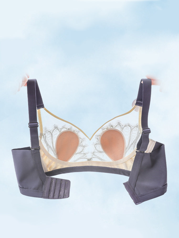 Women Jacquard Lace Trim Transparent Thin Wireless Bras