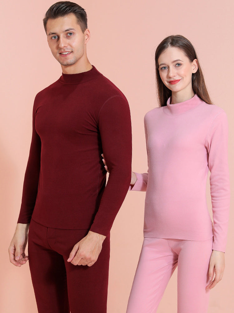 Mid-high Collar Thickened Double-sided Brushed Thermal Underwear Set