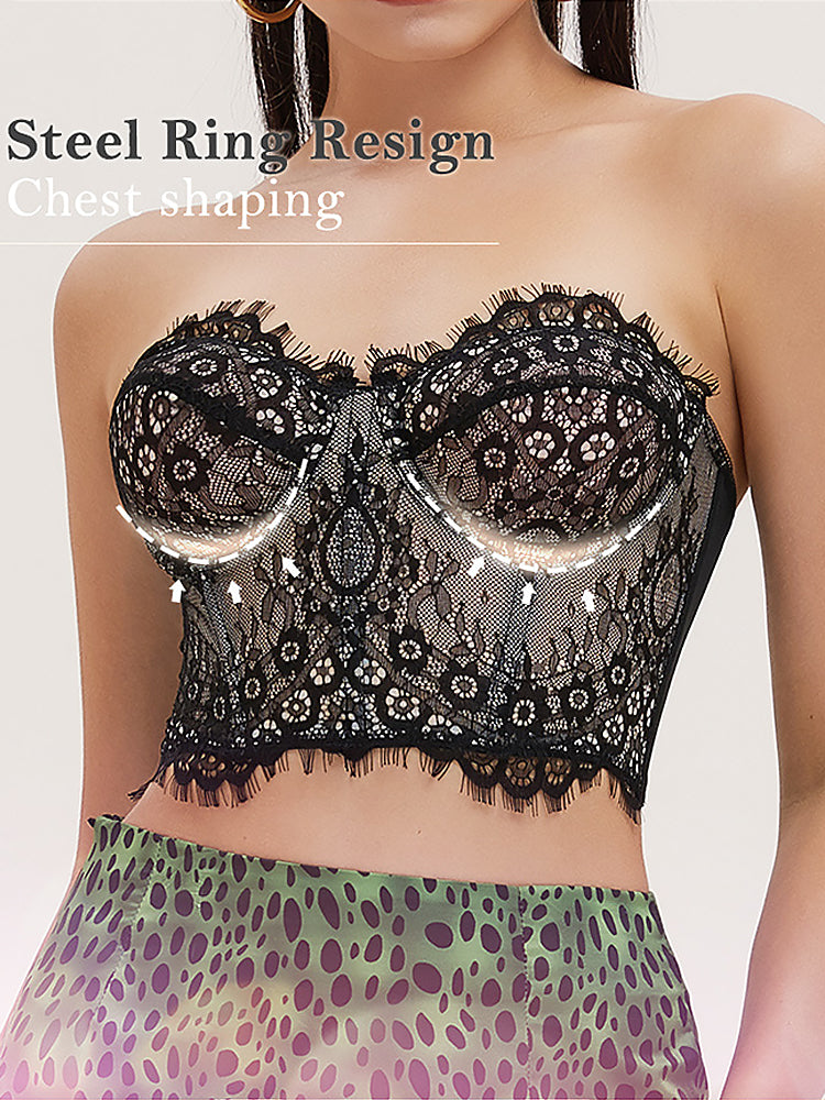 Women's Mesh Lace Bustier Elegant Strapless Chest Corset