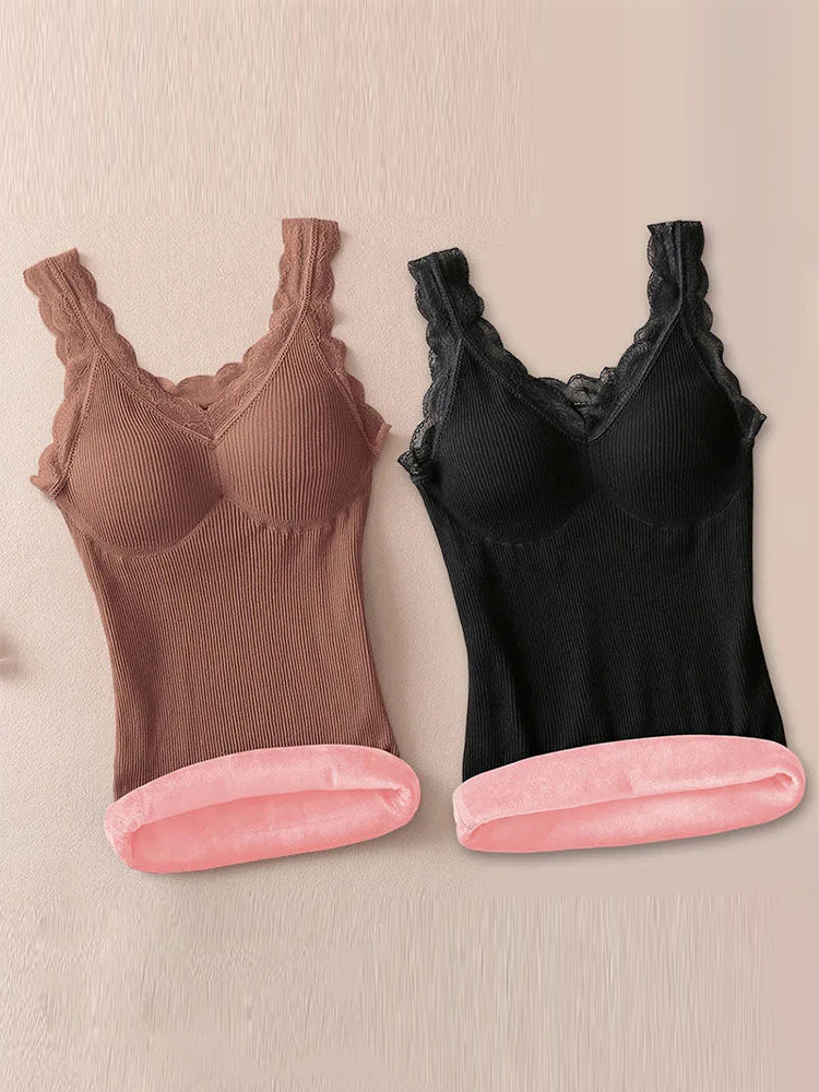 Womens Basic Thermal Underwear Thick Fleece Lined Tank Top