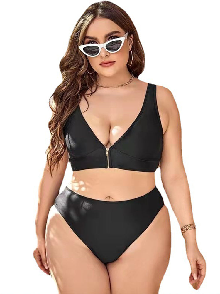 Women's Sexy Deep V Zipper Push Up High Waist Bikini Swimsuit