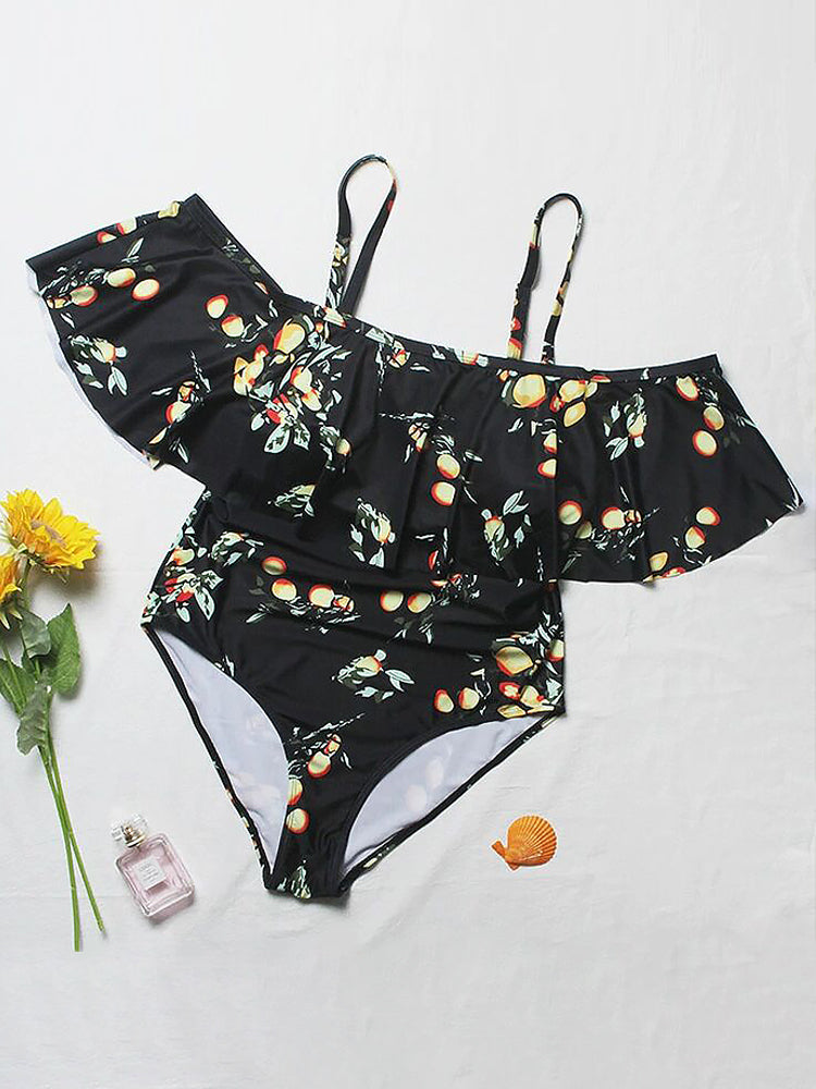 Women's  Swimsuit Vintage Off Shoulder Ruffled One Piece Swimsuit
