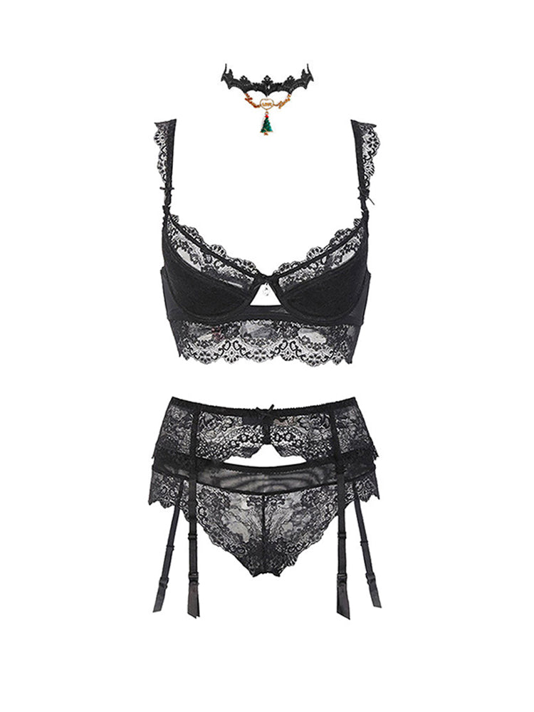 Women's Sexy Vacation Lace Lingerie Push Up Bra Set