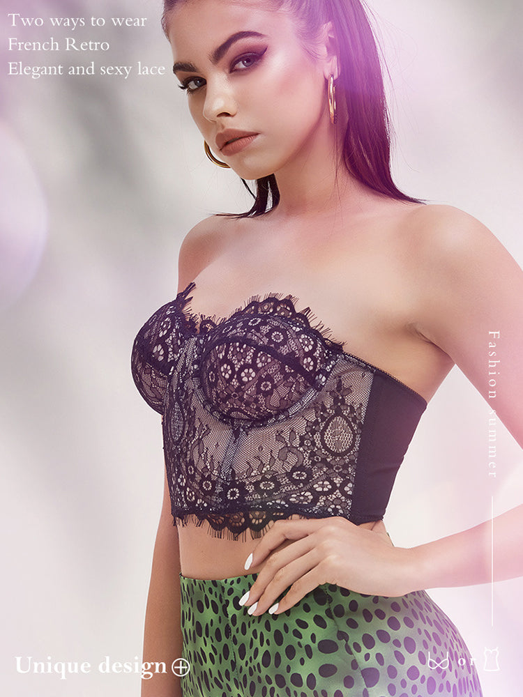 Women's Mesh Lace Bustier Elegant Strapless Chest Corset