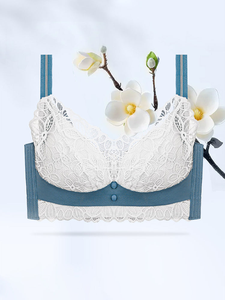 V-Neck Adjustable Straps Lace Wireless Bra