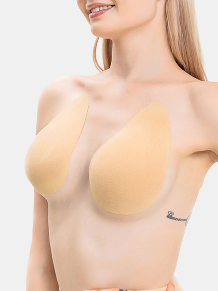 Women's Solid Teardrop-Shaped Push Up Strapless Adhesive Bra