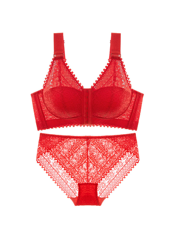 Comfort Front Closure Wire-Free Minimizer Bra and Panty Sets