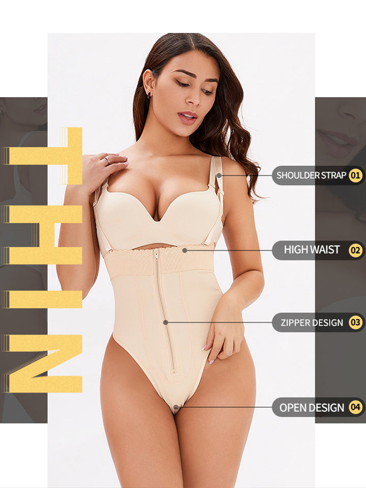 Women Zipper Seamless High Waist Thong Tummy Control Body Shapewear