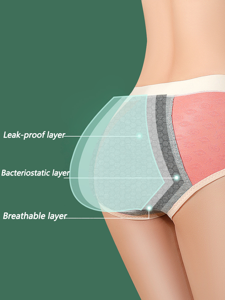4-Pack Women Leakproof Menstrual Period Cotton Antibacterial Panties