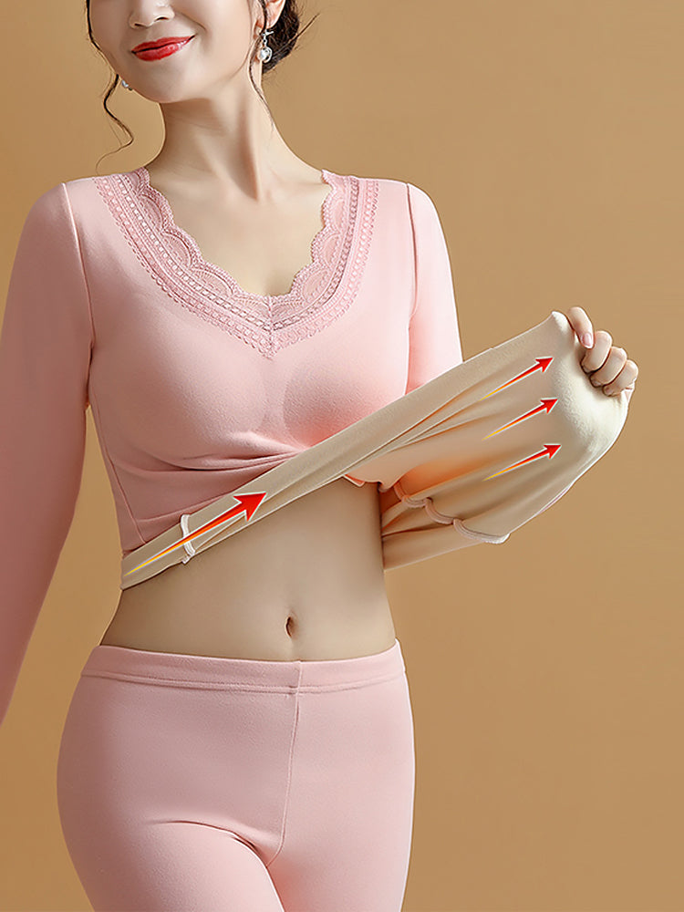 Lace V-Neck Reversible Brushed Thermal Sets