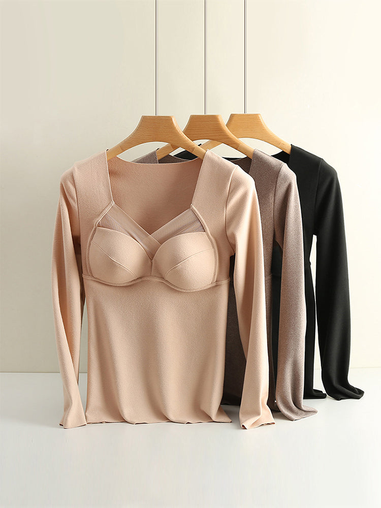 Seamless Fleece Thermal Underwear with Chest Pad