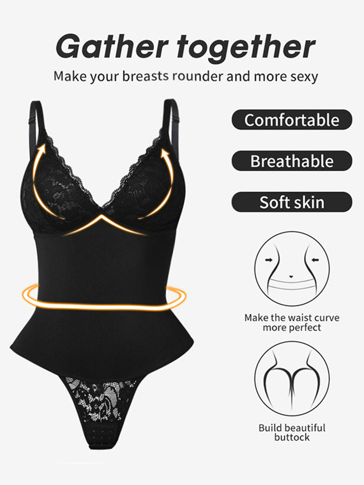 Lace Lingerie Tummy Control Hook Crotch Bodysuit Shapewear