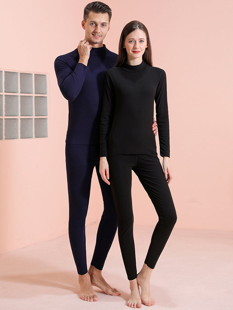 Mid-high Collar Thickened Double-sided Brushed Thermal Underwear Set
