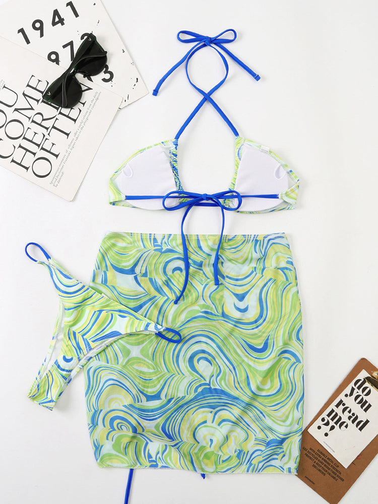 Multicolor Print Backless Bikini Three-Pack