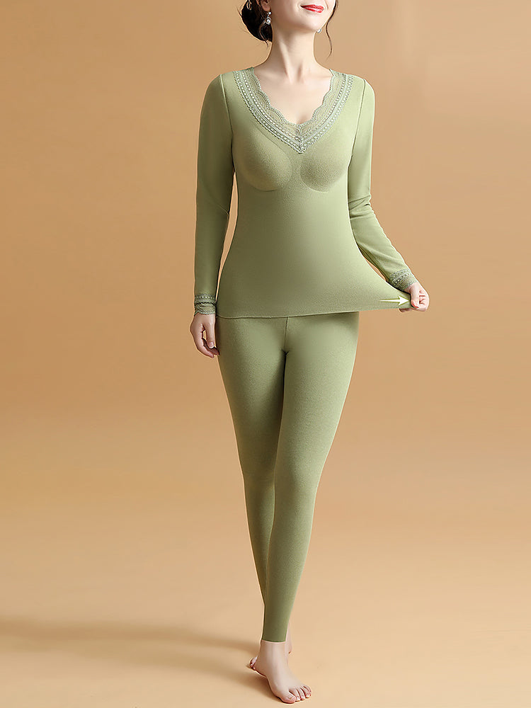 Lace V-Neck Reversible Brushed Thermal Sets