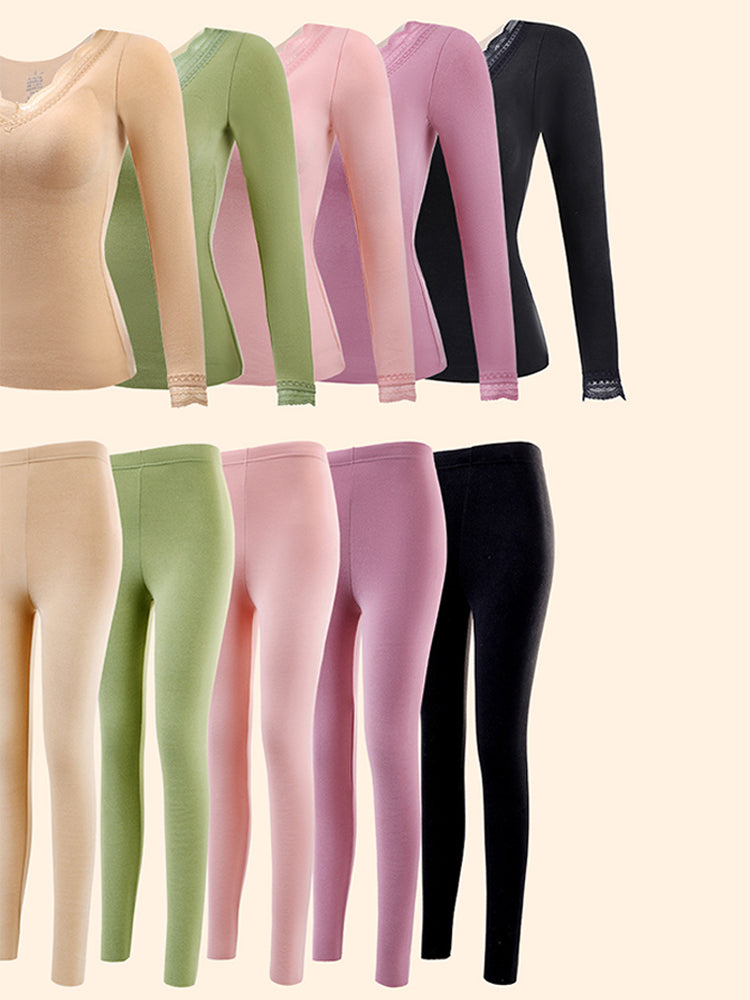 Lace V-Neck Reversible Brushed Thermal Sets