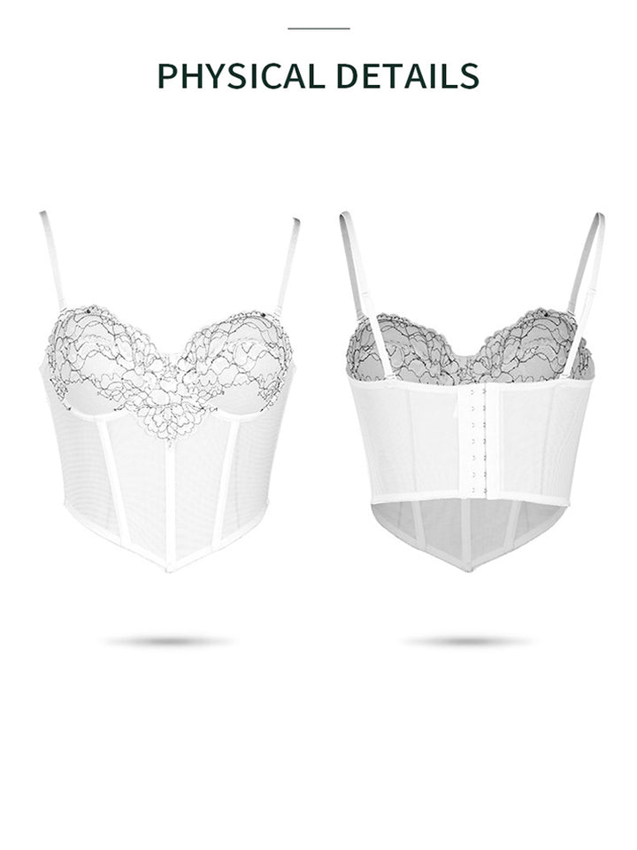 Sexy Floral Embroidery Top Lingerie Corset With Sling Fish Bone