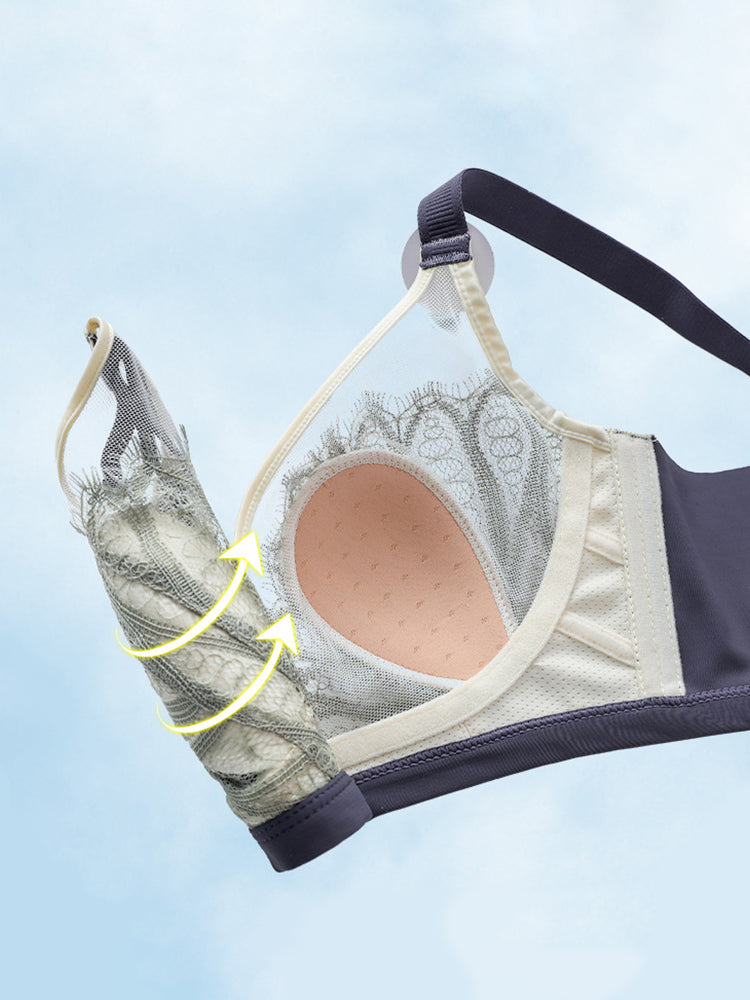 Women Jacquard Lace Trim Transparent Thin Wireless Bras