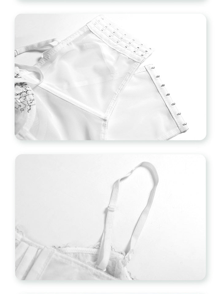 Sexy Floral Embroidery Top Lingerie Corset With Sling Fish Bone