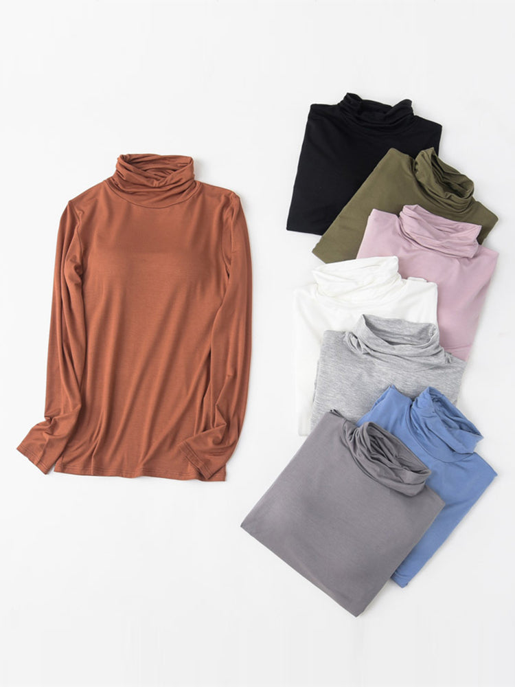Women's Built In Padded Shelf Bra Round And High Neck Long Sleeve Underwear Loungewear Sets