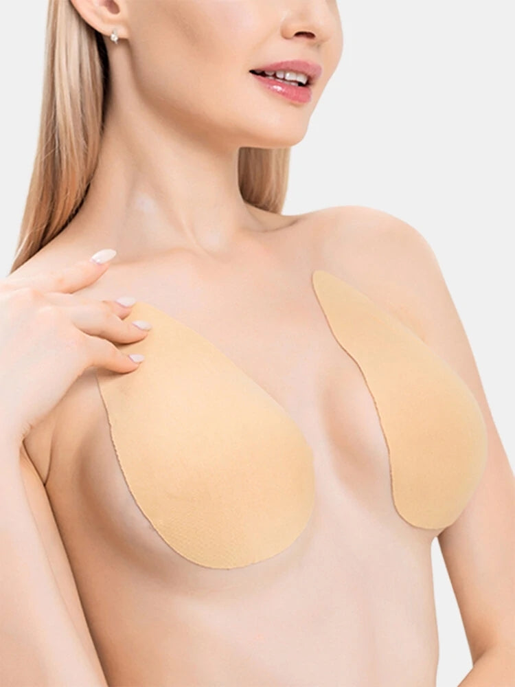 Women's Solid Teardrop-Shaped Push Up Strapless Adhesive Bra