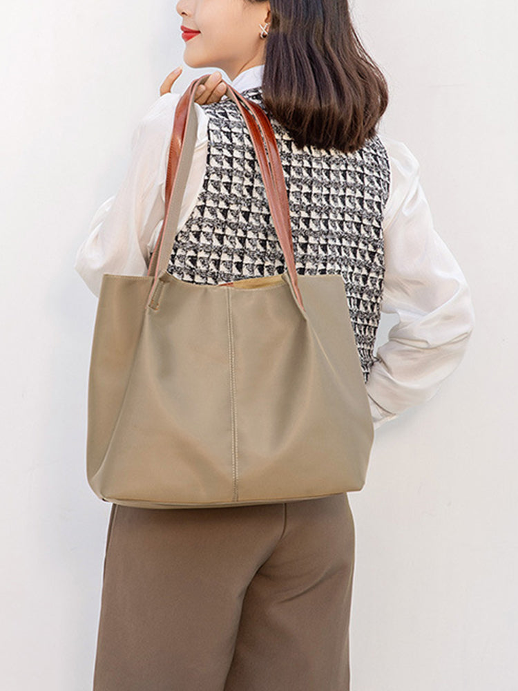 Textured Twill Casual Canvas Large Capacity Tote Shoulder Handbags