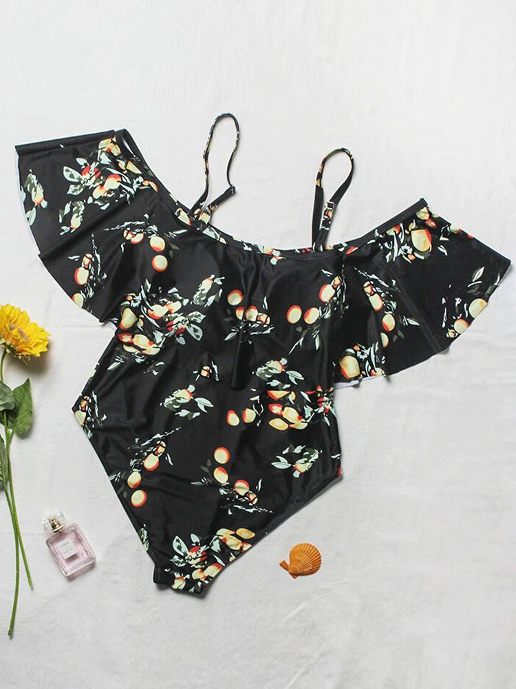Women's  Swimsuit Vintage Off Shoulder Ruffled One Piece Swimsuit