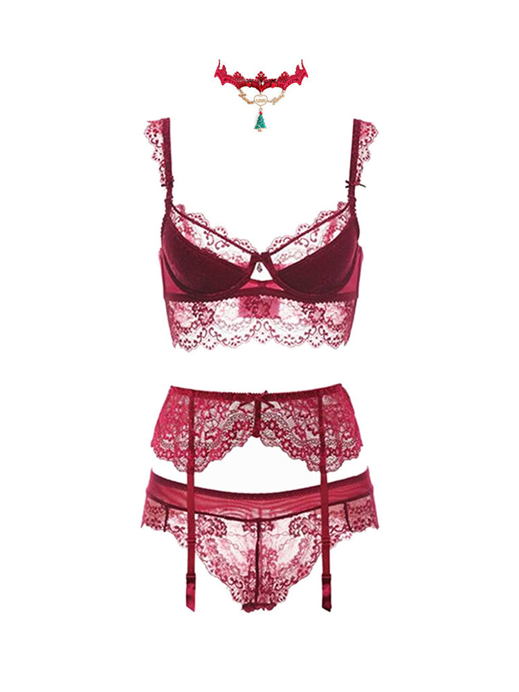 Women's Sexy Vacation Lace Lingerie Push Up Bra Set