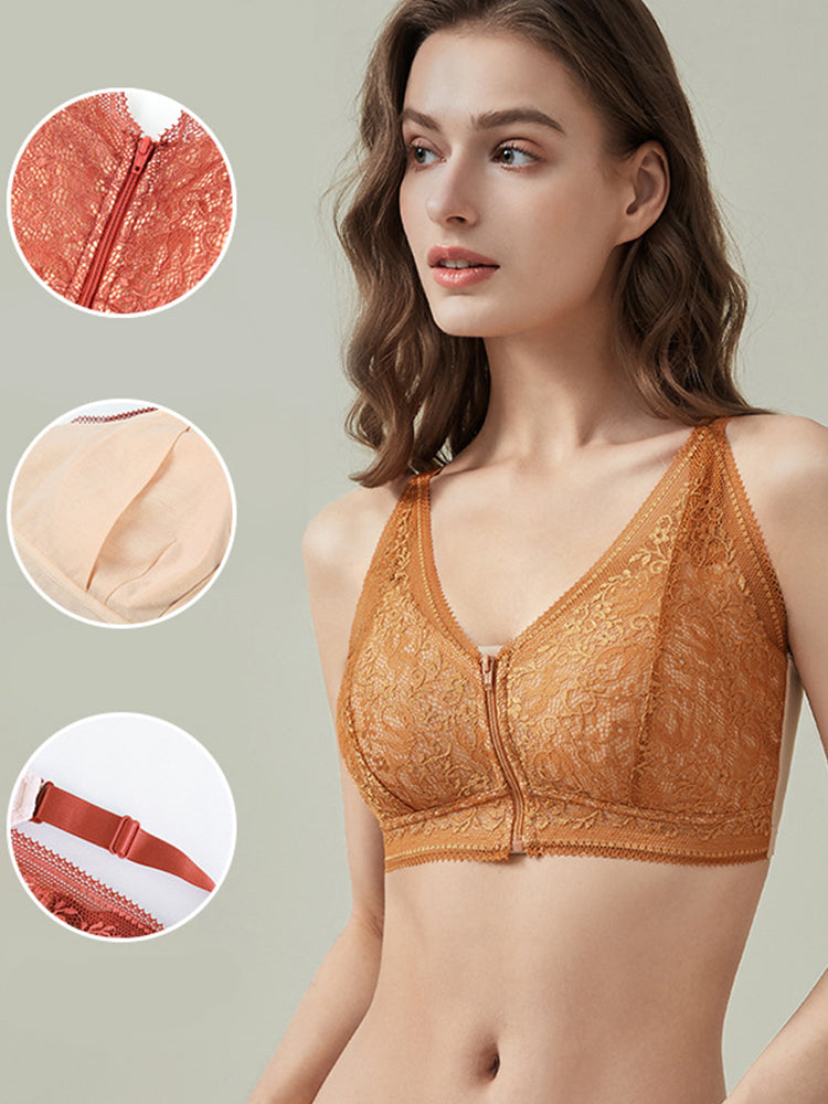 Thin Full Coverage Wireless Zipper Front Bra