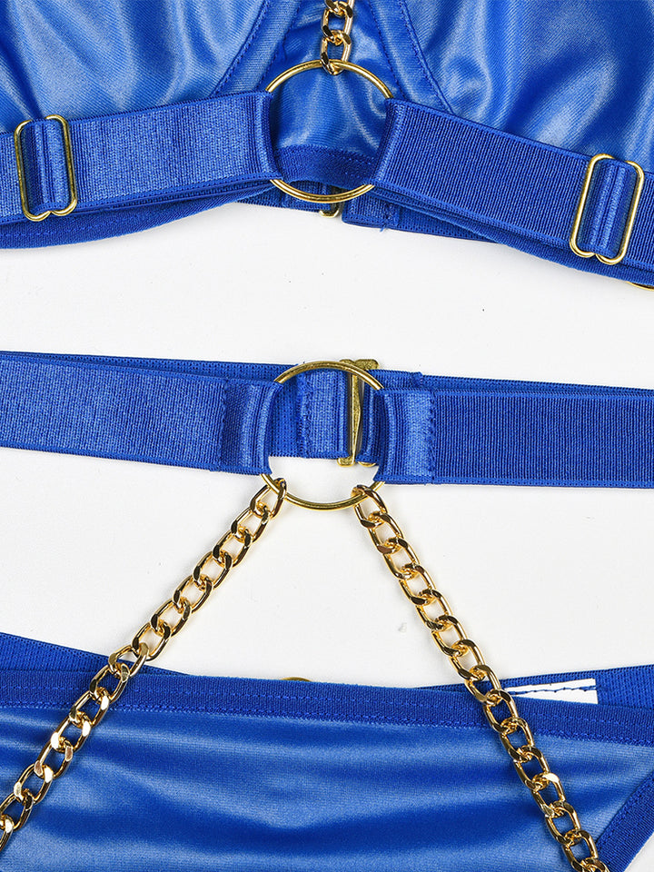 Fashion 3 Pack Harness Lingerie Set with Chain Linked Ring
