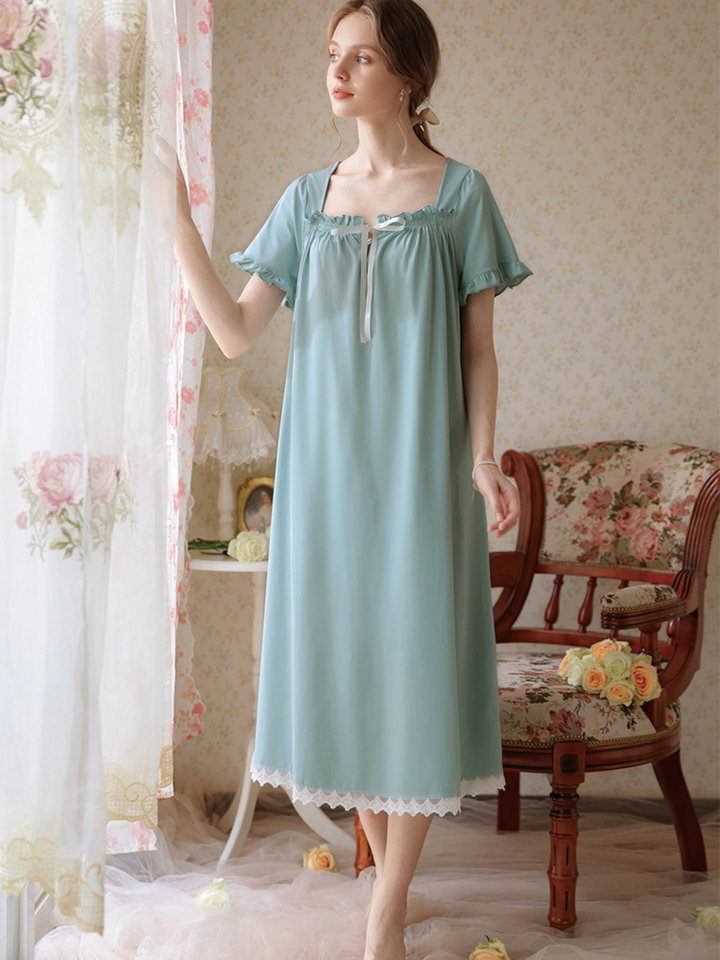 Women's Lace Nightdress Short Sleeve Victorian Nightgown Sleepwear Pajama