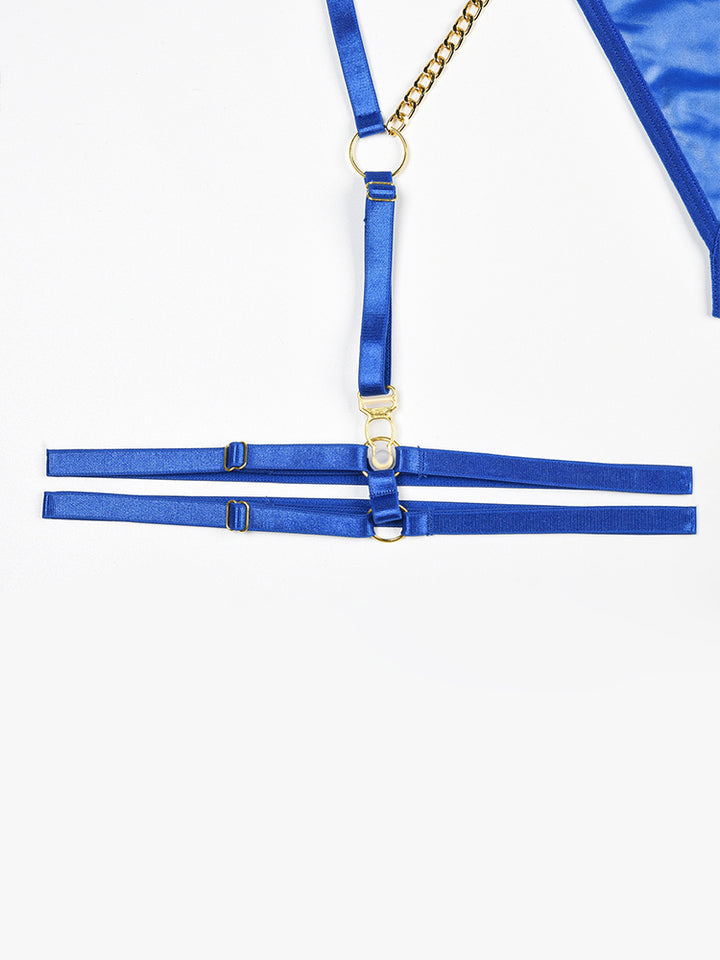 Fashion 3 Pack Harness Lingerie Set with Chain Linked Ring