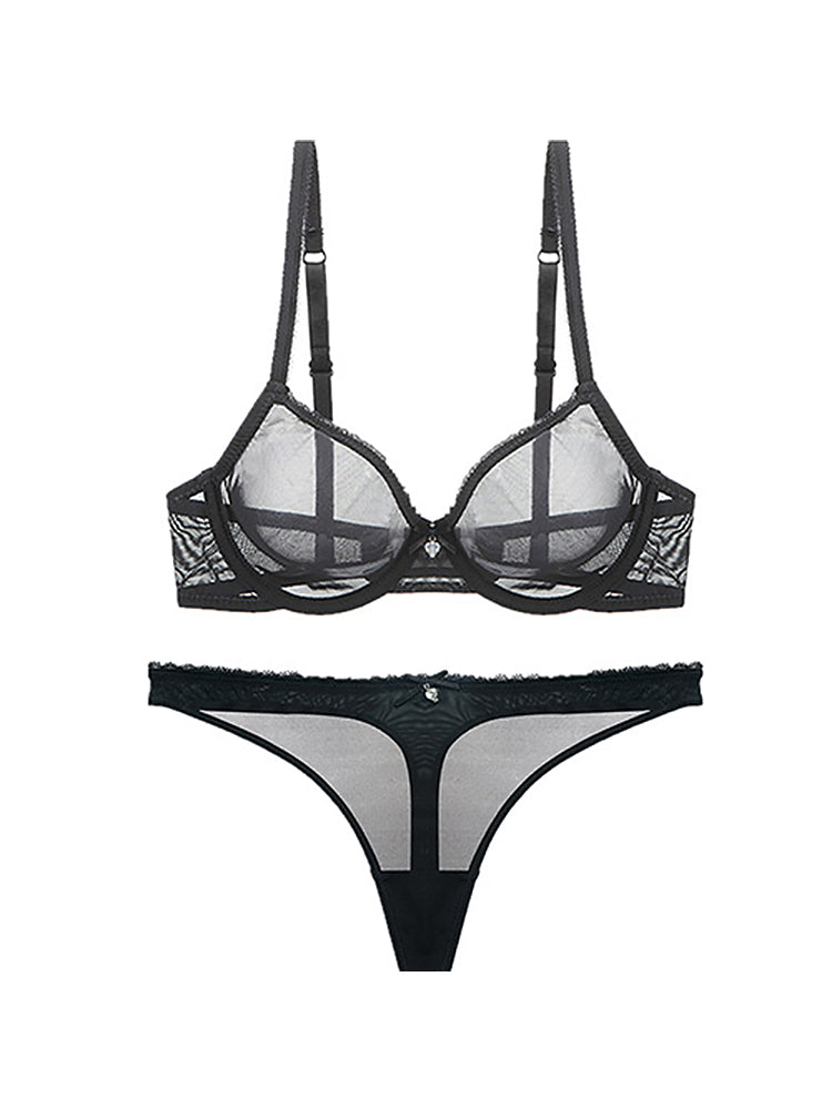 Women's Sexy Sheer Mesh Lingerie Bra and Thong Panty Set