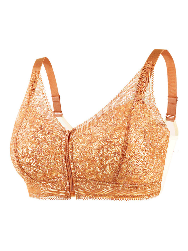 Thin Full Coverage Wireless Zipper Front Bra