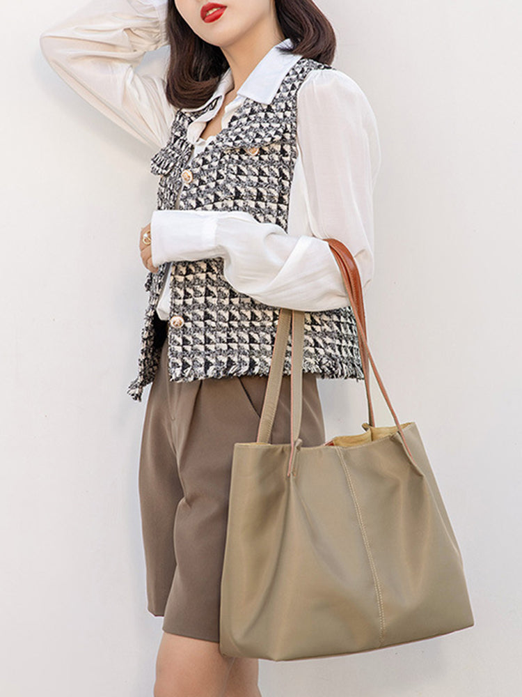 Textured Twill Casual Canvas Large Capacity Tote Shoulder Handbags