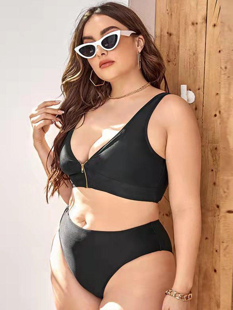 Women's Sexy Deep V Zipper Push Up High Waist Bikini Swimsuit