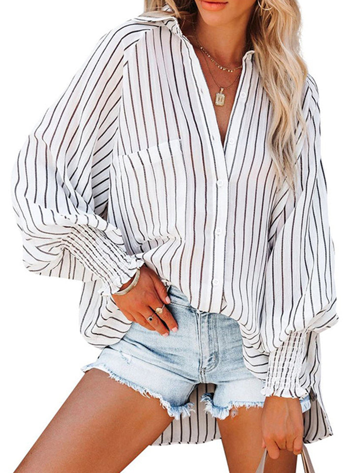 Women's V-neck Striped Beach Sunscreen Shirt