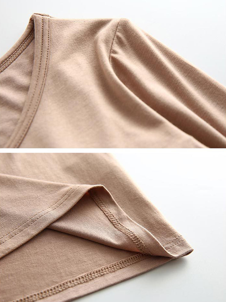 Women's Built In Padded Shelf Bra Round And High Neck Long Sleeve Underwear Loungewear Sets