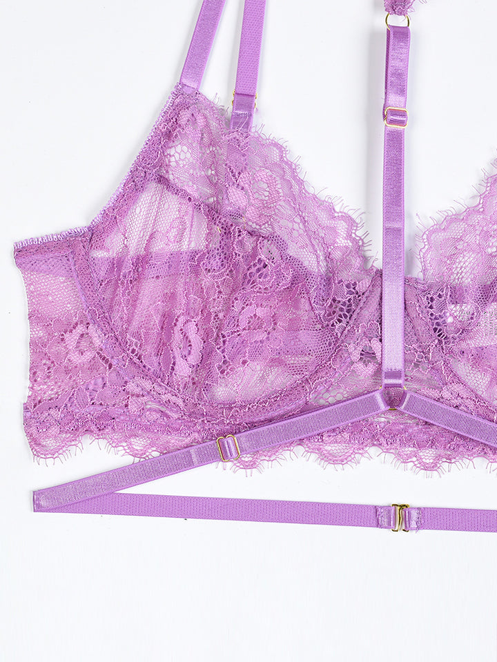 Four Piece Lace Garter Choker Babydoll Lingerie Set