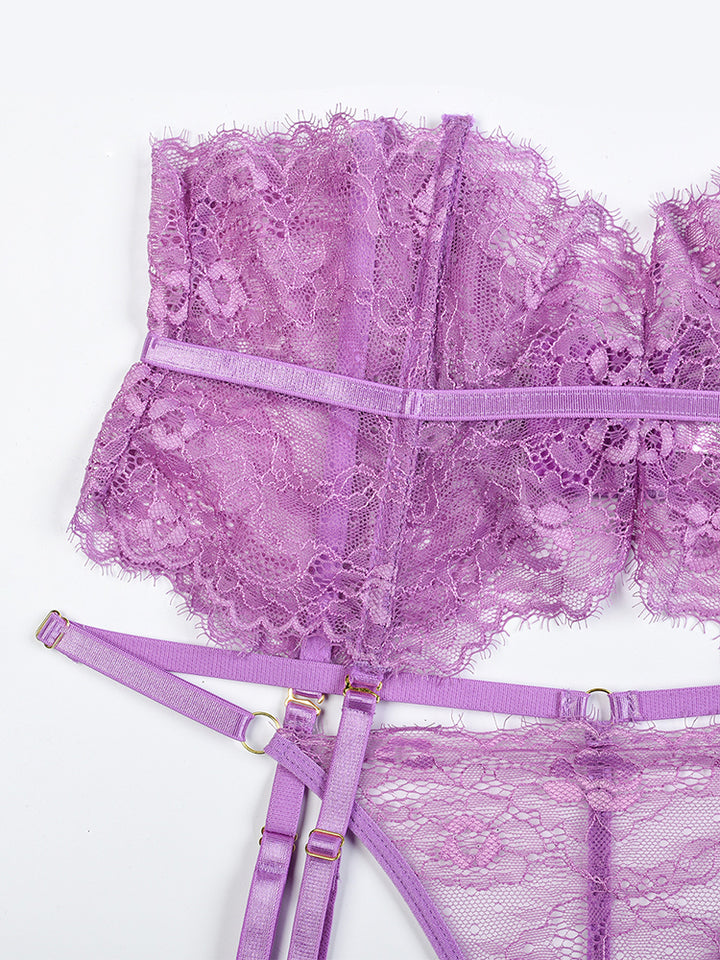 Four Piece Lace Garter Choker Babydoll Lingerie Set
