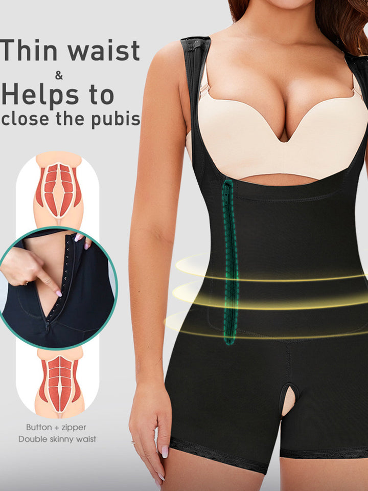 Women's Zipper Open Slimmer Waist Trainer Bodysuit Tummy Control Shapewear