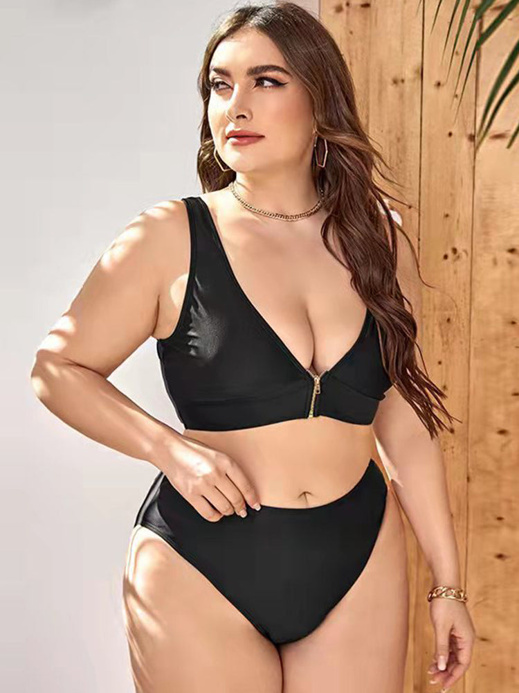 Women's Sexy Deep V Zipper Push Up High Waist Bikini Swimsuit