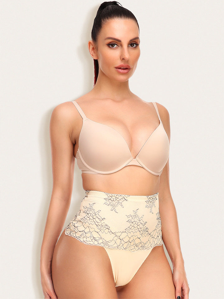 Lace High Waisted Tummy Control Waist Shaper Thong Panties