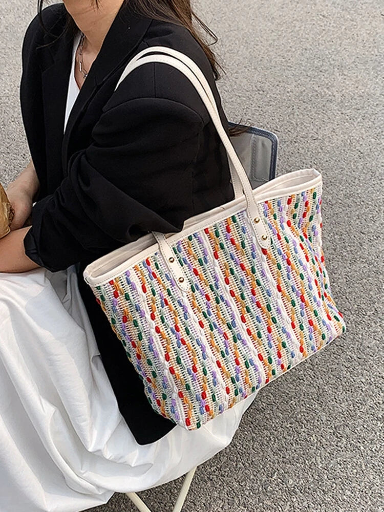 Woven Fabric Fashion Casual Large Capacity Shoulder Tote Bag