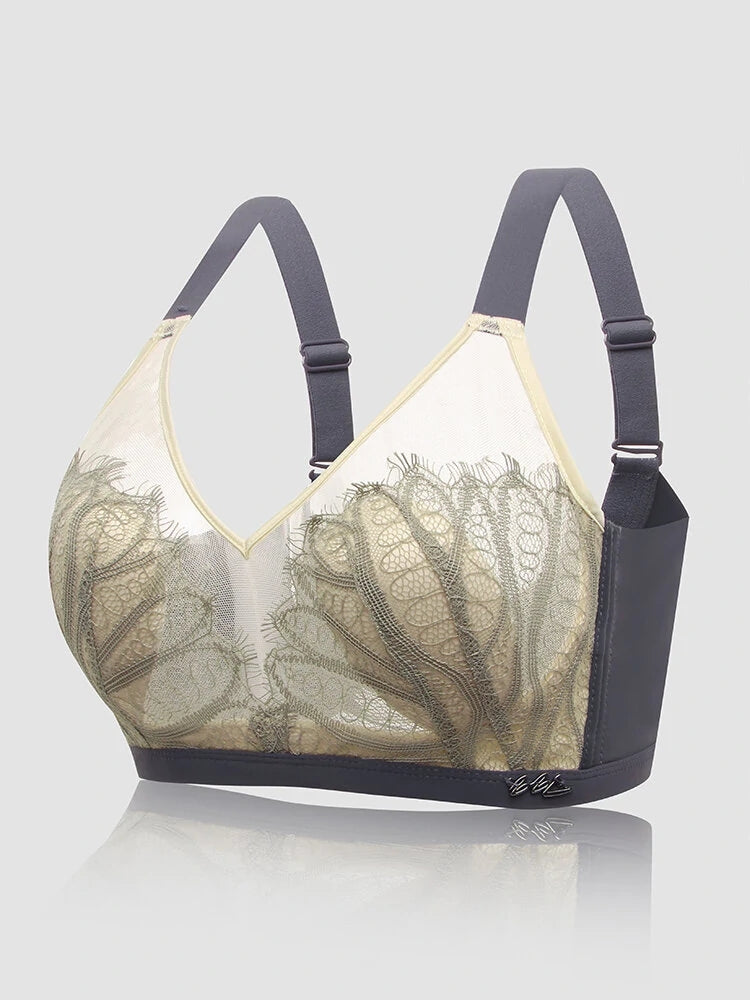 Women Jacquard Lace Trim Transparent Thin Wireless Bras