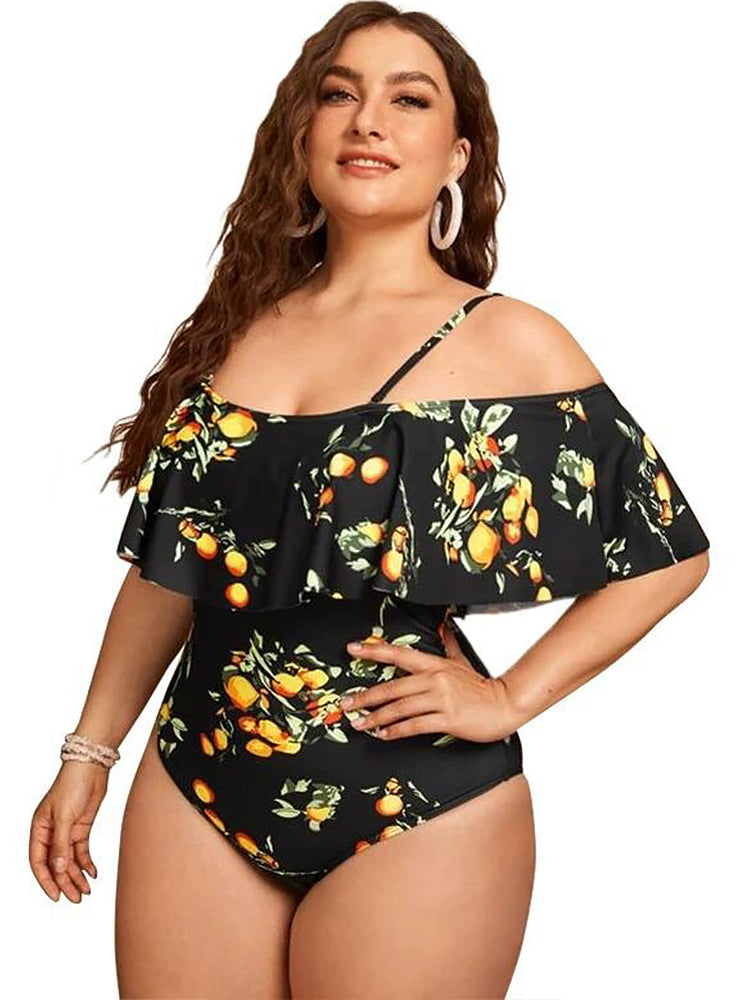 Women's  Swimsuit Vintage Off Shoulder Ruffled One Piece Swimsuit